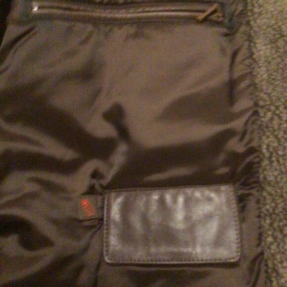 Men's Brown Leather Jacket Sherpa Colour and Trim Cart Coat Length 2XL - Picture 6 of 8